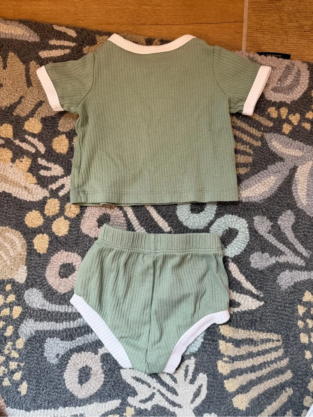 Cat & Jack Sage Green Ribbed Short Sleeve Top & Shorts Set 0-3M